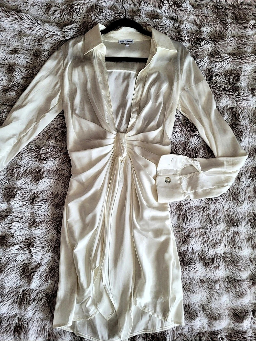 Fashion Nova Cream Long Sleeve Mini Dress